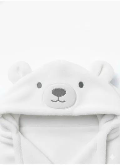 Soft Bear Style Baby Hooded Bath Towel, Ultra-Absorbent &amp; Warm Baby Bath Blanket (L77 × W104)cm – White
