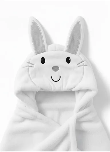 Soft Rabbit Style Baby Hooded Bath Towel, Ultra-Absorbent &amp; Warm Baby Bath Blanket (L77 × W104)cm - White