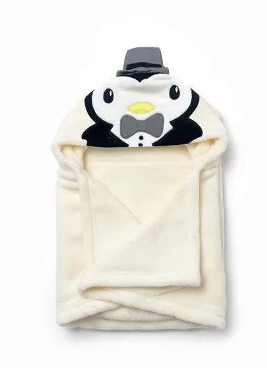 Soft Penguin Style Baby Hooded Bath Towel, Ultra-Absorbent &amp; Warm Baby Bath Blanket (L77 × W104)cm – Off White