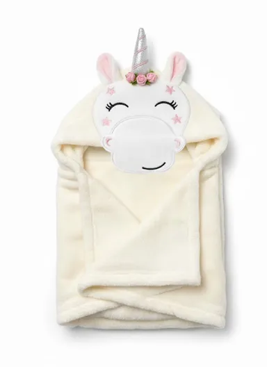 Soft Unicorn Style Baby Hooded Bath Towel, Ultra-Absorbent &amp; Warm Baby Bath Blanket (77 × 104)cm – Off White