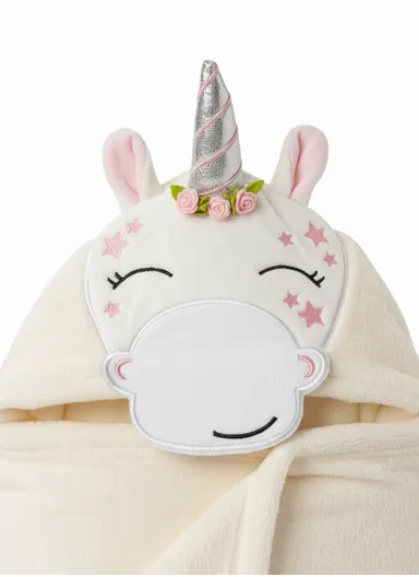 Soft Unicorn Style Baby Hooded Bath Towel, Ultra-Absorbent &amp; Warm Baby Bath Blanket (77 × 104)cm – Off White