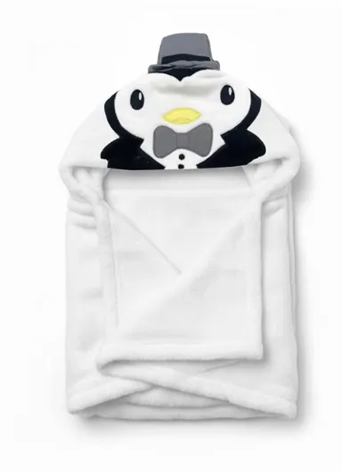 Soft Penguin Style Baby Hooded Bath Towel, Ultra-Absorbent &amp; Warm Baby Bath Blanket (L77 × W104)cm – White
