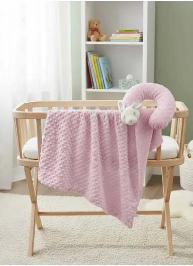 Children’s U-Shaped Neck Pillow &amp; Blanket Set, Soft, Breathable All-Season Comfort (L100 x W75)cm - Pink