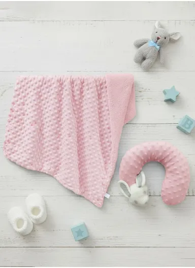 Children’s U-Shaped Neck Pillow &amp; Blanket Set, Soft, Breathable All-Season Comfort (L100 x W75)cm - Pink