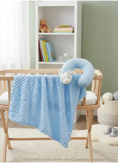 Children’s U-Shaped Neck Pillow &amp; Blanket Set, Soft, Breathable All-Season Comfort (L100 x W75)cm - Blue