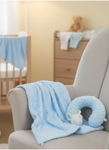 Children’s U-Shaped Neck Pillow &amp; Blanket Set, Soft, Breathable All-Season Comfort (L100 x W75)cm - Blue
