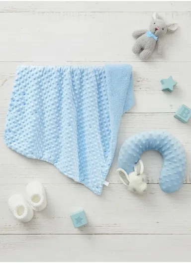 Children’s U-Shaped Neck Pillow &amp; Blanket Set, Soft, Breathable All-Season Comfort (L100 x W75)cm - Blue