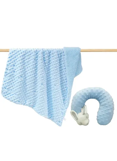 Children’s U-Shaped Neck Pillow &amp; Blanket Set, Soft, Breathable All-Season Comfort (L100 x W75)cm - Blue