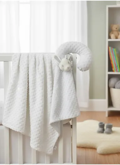 Children’s U-Shaped Neck Pillow &amp; Blanket Set, Soft, Breathable All-Season Comfort (L100 x W75)cm - White