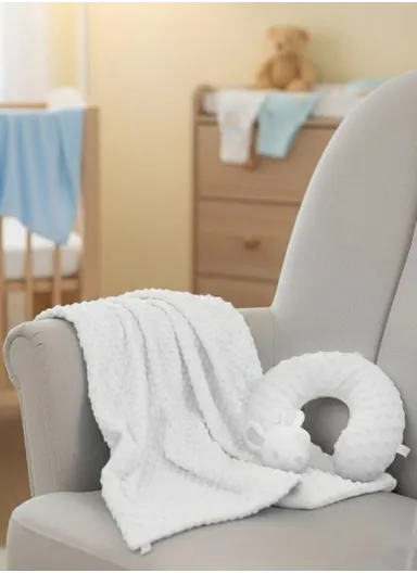 Children’s U-Shaped Neck Pillow &amp; Blanket Set, Soft, Breathable All-Season Comfort (L100 x W75)cm - White