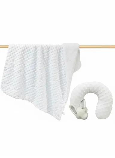 Children’s U-Shaped Neck Pillow &amp; Blanket Set, Soft, Breathable All-Season Comfort (L100 x W75)cm - White