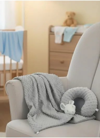 Children’s U-Shaped Neck Pillow &amp; Blanket Set, Soft, Breathable All-Season Comfort (L100 x W75)cm - Gray