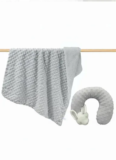Children’s U-Shaped Neck Pillow &amp; Blanket Set, Soft, Breathable All-Season Comfort (L100 x W75)cm - Gray