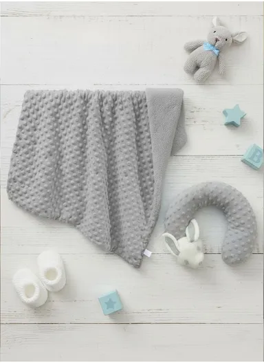 Children’s U-Shaped Neck Pillow &amp; Blanket Set, Soft, Breathable All-Season Comfort (L100 x W75)cm - Gray