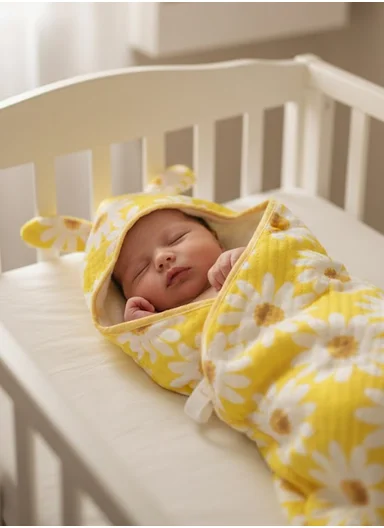 100% Cotton Baby Bath Towel, Soft &amp; Absorbent Fabric, Gentle on Skin, Durable &amp; Quick Drying Hooded Towel with Cute Ears (L75 x W75)cm - Yellow Flower