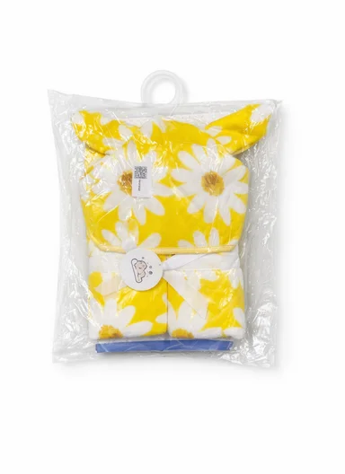 100% Cotton Baby Bath Towel, Soft &amp; Absorbent Fabric, Gentle on Skin, Durable &amp; Quick Drying Hooded Towel with Cute Ears (L75 x W75)cm - Yellow Flower