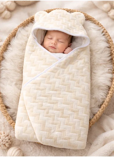 100% Cotton Baby Bath Towel, Soft &amp; Absorbent Fabric, Gentle on Skin, Durable &amp; Quick Drying Hooded Towel with Cute Ears (L75 x W75)cm - Beige Zig-Zag