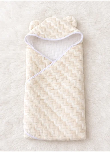 100% Cotton Baby Bath Towel, Soft &amp; Absorbent Fabric, Gentle on Skin, Durable &amp; Quick Drying Hooded Towel with Cute Ears (L75 x W75)cm - Beige Zig-Zag