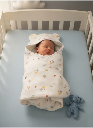 100% Cotton Baby Bath Towel, Soft &amp; Absorbent Fabric, Gentle on Skin, Durable &amp; Quick Drying Hooded Towel with Cute Ears (L75 x W75)cm - White Beach