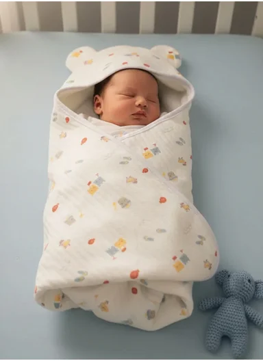 100% Cotton Baby Bath Towel, Soft &amp; Absorbent Fabric, Gentle on Skin, Durable &amp; Quick Drying Hooded Towel with Cute Ears (L75 x W75)cm - White Beach