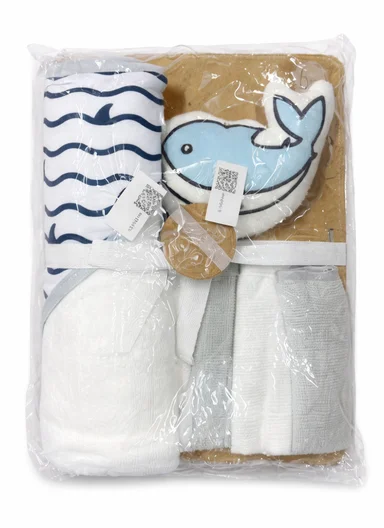6-Pieces Baby Bath Towel &amp; Washcloth Set with Hooded Microfiber Towel, Cotton Face Towels &amp; Soft Sponge 