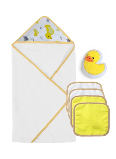 6-Pieces Baby Bath Towel &amp; Washcloth Set with Hooded Microfiber Towel, Cotton Face Towels &amp; Soft Sponge 