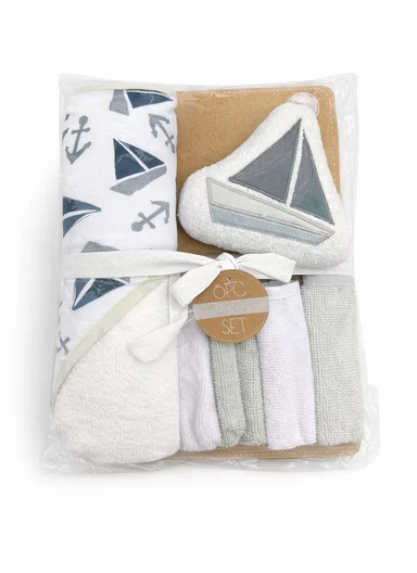 6-Pieces Baby Bath Towel &amp; Washcloth Set with Hooded Microfiber Towel, Cotton Face Towels &amp; Soft Sponge 