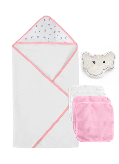 6-Pieces Baby Bath Towel &amp; Washcloth Set with Hooded Microfiber Towel, Cotton Face Towels &amp; Soft Sponge 