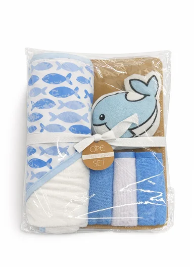 6-Pieces Baby Bath Towel &amp; Washcloth Set with Hooded Microfiber Towel, Cotton Face Towels &amp; Soft Sponge 