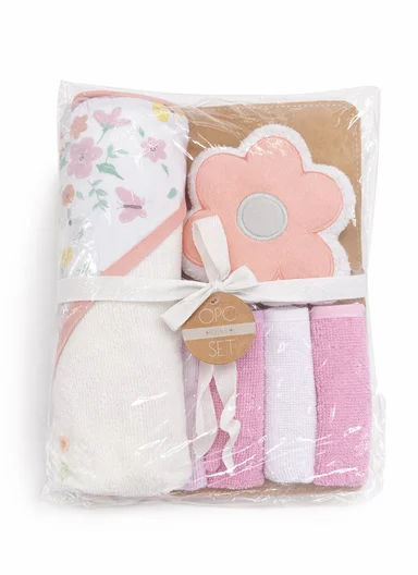 6-Pieces Baby Bath Towel &amp; Washcloth Set with Hooded Microfiber Towel, Cotton Face Towels &amp; Soft Sponge 