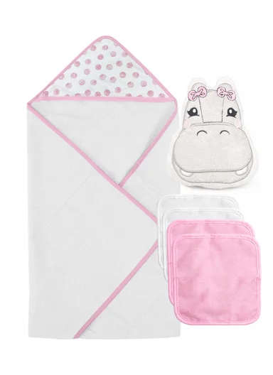 6-Pieces Baby Bath Towel &amp; Washcloth Set with Hooded Microfiber Towel, Cotton Face Towels &amp; Soft Sponge 