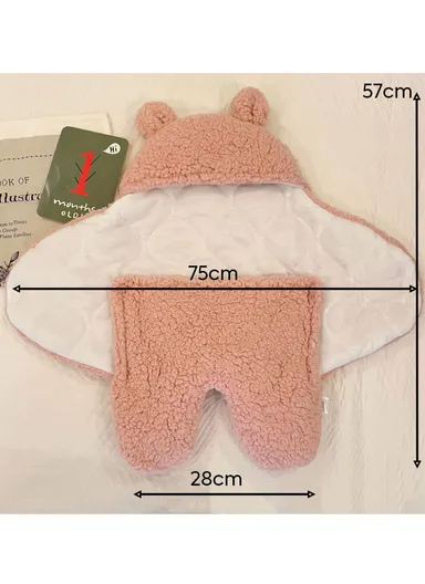 0–3 Months Thickened Baby Sleeping Bag with Bear Ears, Soft Infant Swaddle Blanket (L57 × W28)cm - Blue