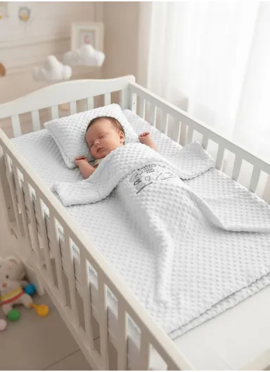 Baby Quilt, Pillow &amp; Mattress Set, Soft Polyester, Lightweight &amp; Travel-Friendly - White