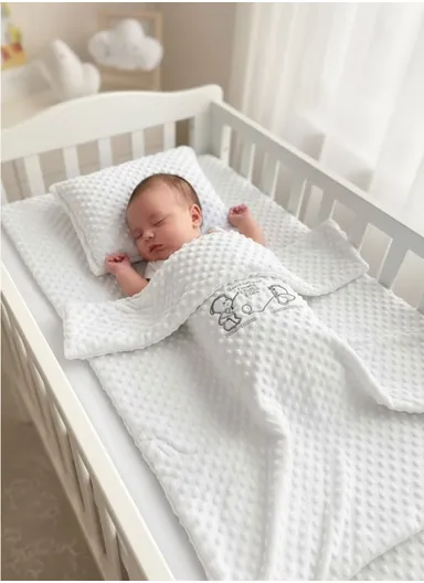 Baby Quilt, Pillow &amp; Mattress Set, Soft Polyester, Lightweight &amp; Travel-Friendly - White