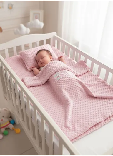 Baby Quilt, Pillow &amp; Mattress Set, Soft Polyester, Lightweight &amp; Travel-Friendly - Pink