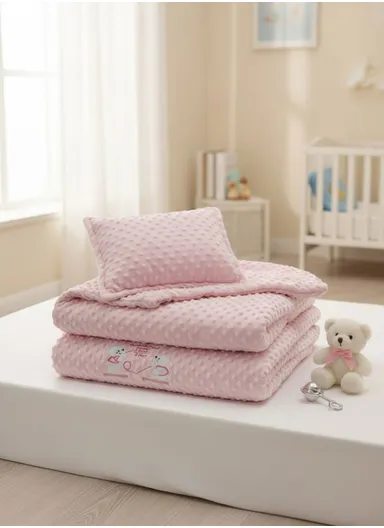 Baby Quilt, Pillow &amp; Mattress Set, Soft Polyester, Lightweight &amp; Travel-Friendly - Pink