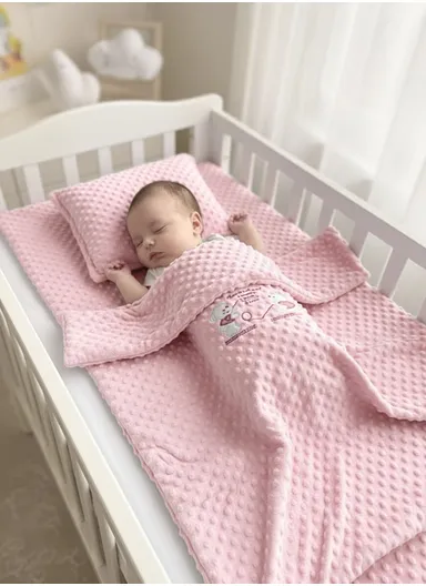 Baby Quilt, Pillow &amp; Mattress Set, Soft Polyester, Lightweight &amp; Travel-Friendly - Pink