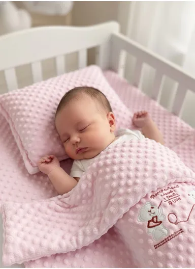 Baby Quilt, Pillow &amp; Mattress Set, Soft Polyester, Lightweight &amp; Travel-Friendly - Pink