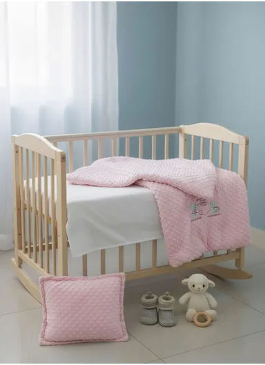 Baby Quilt, Pillow &amp; Mattress Set, Soft Polyester, Lightweight &amp; Travel-Friendly - Pink