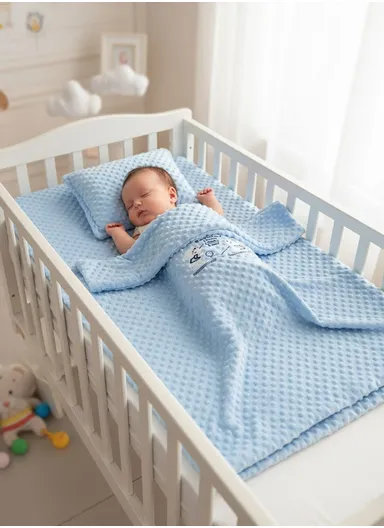 Baby Quilt, Pillow &amp; Mattress Set, Soft Polyester, Lightweight &amp; Travel-Friendly - Blue