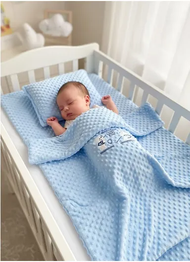 Baby Quilt, Pillow &amp; Mattress Set, Soft Polyester, Lightweight &amp; Travel-Friendly - Blue