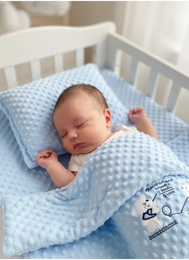 Baby Quilt, Pillow &amp; Mattress Set, Soft Polyester, Lightweight &amp; Travel-Friendly - Blue