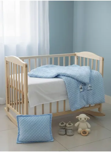 Baby Quilt, Pillow &amp; Mattress Set, Soft Polyester, Lightweight &amp; Travel-Friendly - Blue