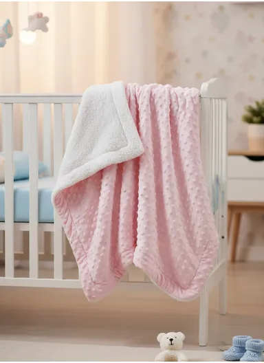 0-6 Months Ultra Soft Minky Dotted Baby Blanket (L95 x W80)cm - Pink