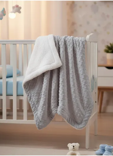 0-6 Months Ultra Soft Minky Dotted Baby Blanket (L95 x W80)cm - Grey