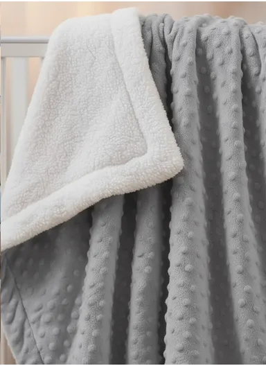 0-6 Months Ultra Soft Minky Dotted Baby Blanket (L95 x W80)cm - Grey