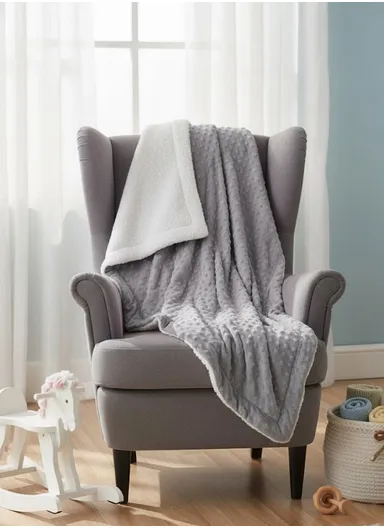 0-6 Months Ultra Soft Minky Dotted Baby Blanket (L95 x W80)cm - Grey