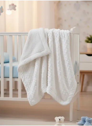 0-6 Months Ultra Soft Minky Dotted Baby Blanket (L95 x W80)cm - White