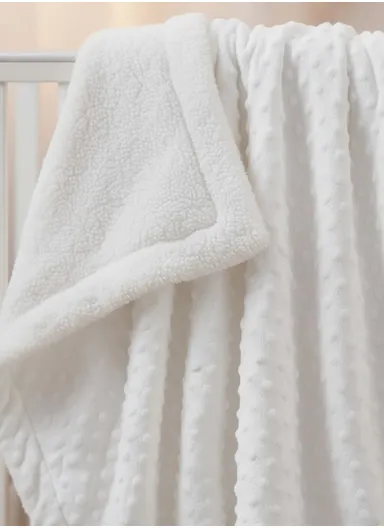 0-6 Months Ultra Soft Minky Dotted Baby Blanket (L95 x W80)cm - White