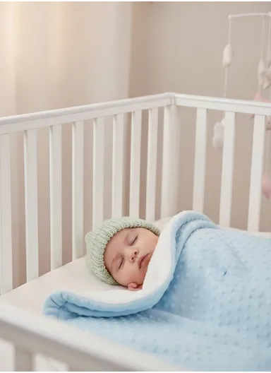 0-6 Months Ultra Soft Minky Dotted Baby Blanket (L95 x W80)cm - Blue